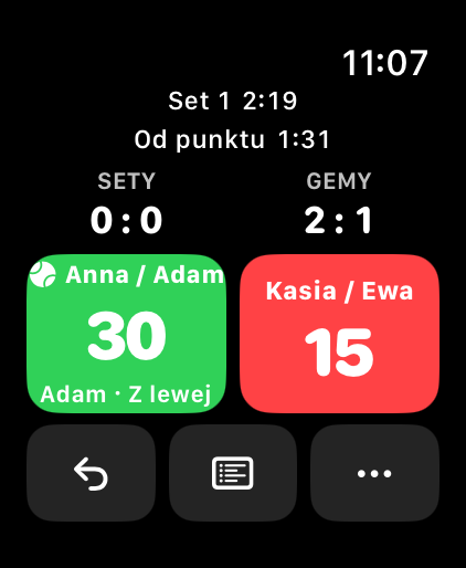 PadelScore na Apple Watch: wynik 30:15